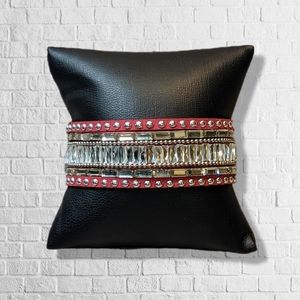 A5 New Silver Hot Pink Rhinestone Studded Crystal Wrap Adjustable Bracelet A5